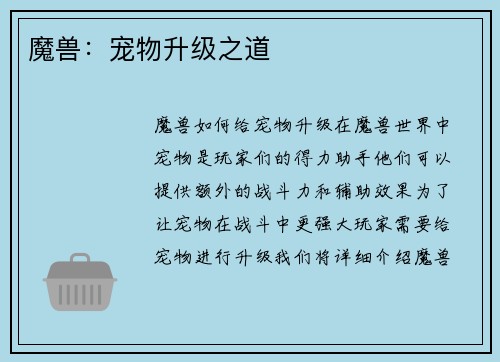 魔兽:宠物升级之道