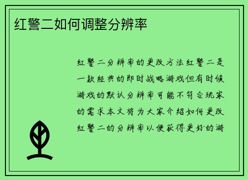 红警二如何调整分辨率